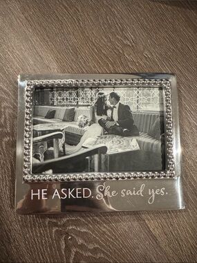 Mariposa Silver 'He Asked. She Said Yes.' Beaded Photo Frame